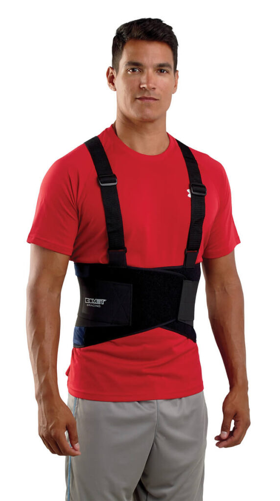 man wearing flexible back brace