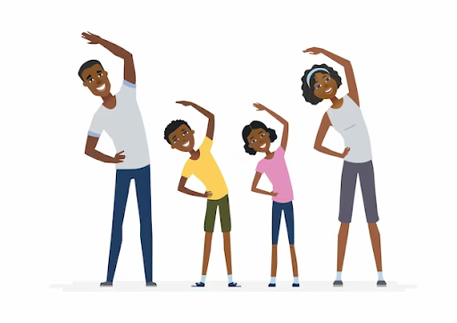 a family doing their physiotherapy exercises together