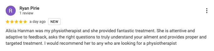 Glowing review for Alicia Hanman 1